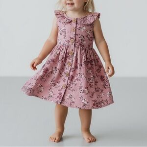 Little Lass Pink Floral Dress with Button Detail